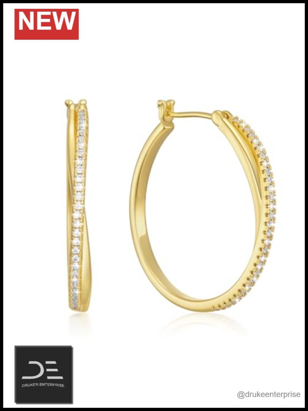 14k Gold Plated X-Shaped Hoop Earrings for Women - Cubic Zirconia,